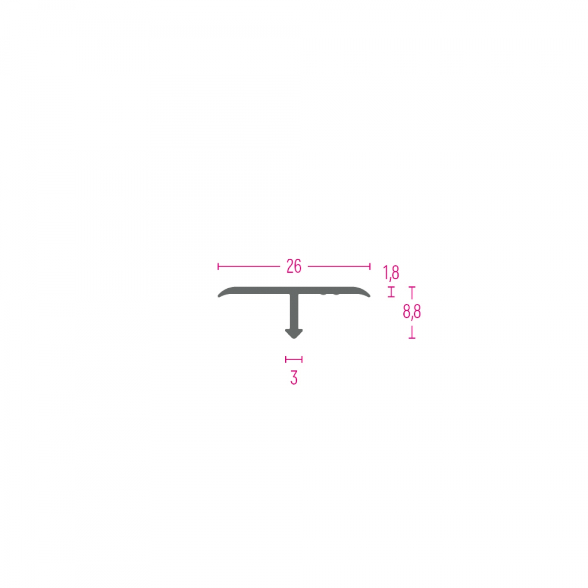 PROFIL PRIJELAZNI AL. 13526 SREBRO T 26X7mm  2,70m